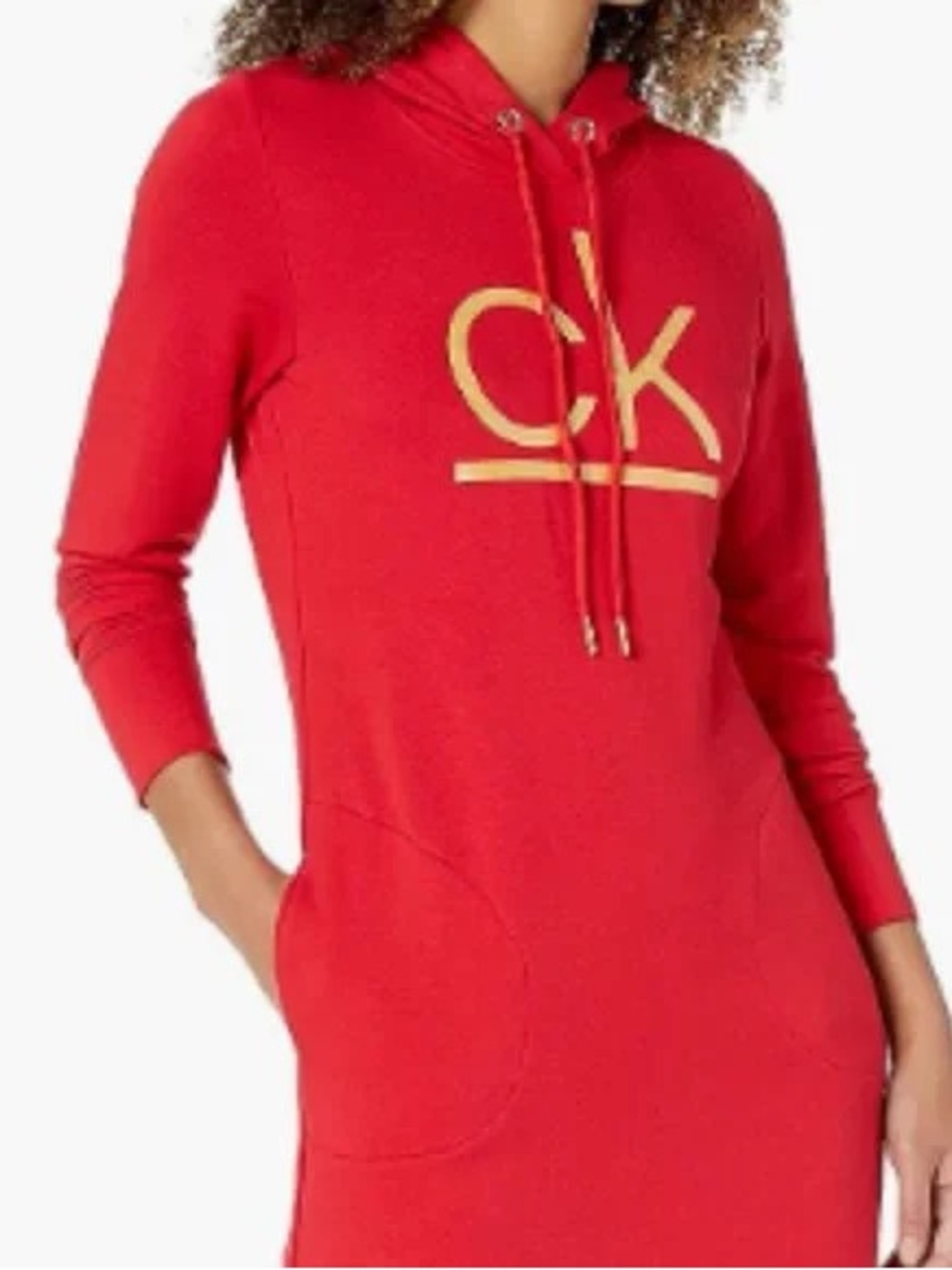 Calvin Klein Red Hoodie Dress with Gold CK Logo Size Medium